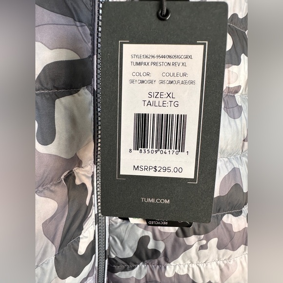 NWT TUMI PAX Men's Preston Reversible Packable Camo puffer Jacket XL - Picture 8 of 16